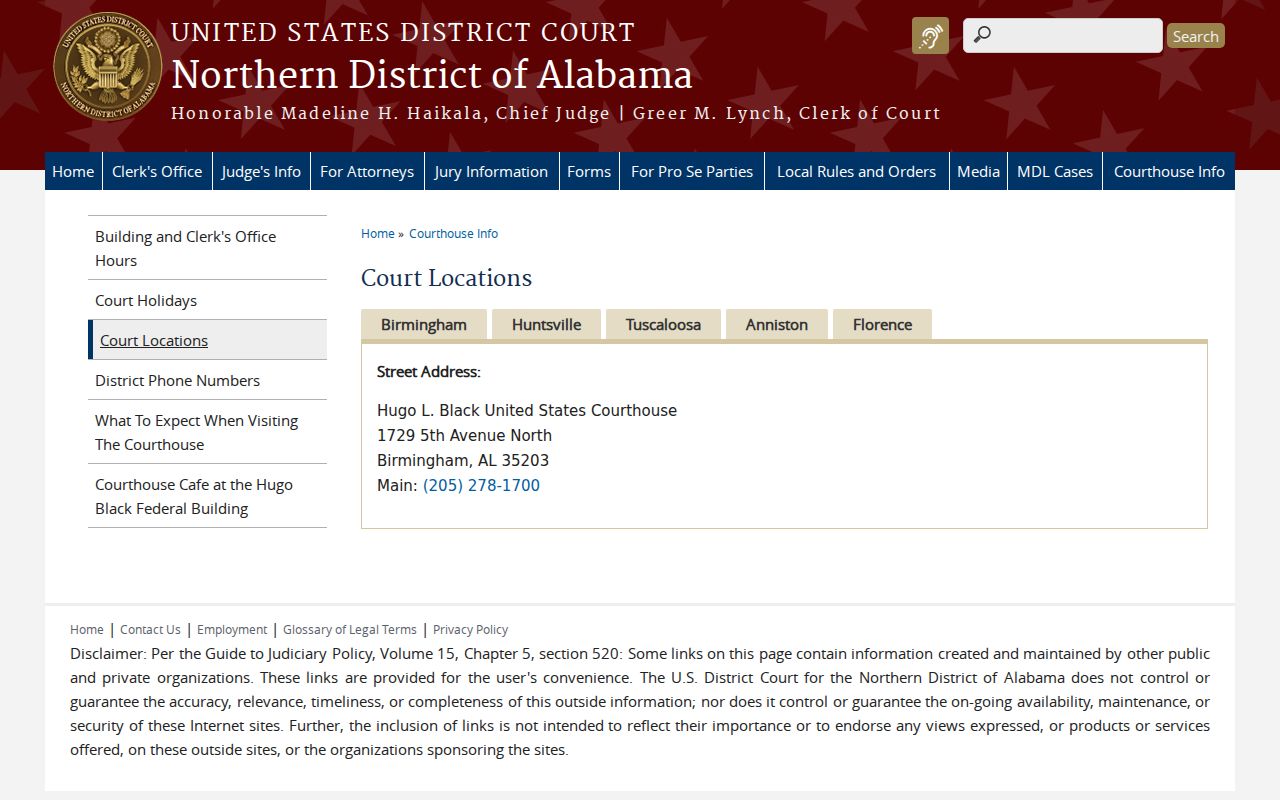 Greene County court records Northern District of Alabama court locations