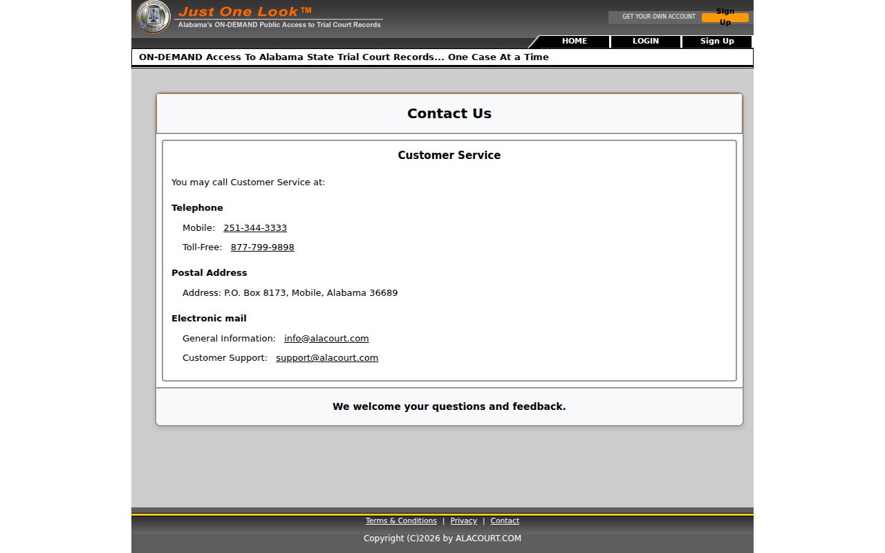 Greene County court records Alacourt customer service page
