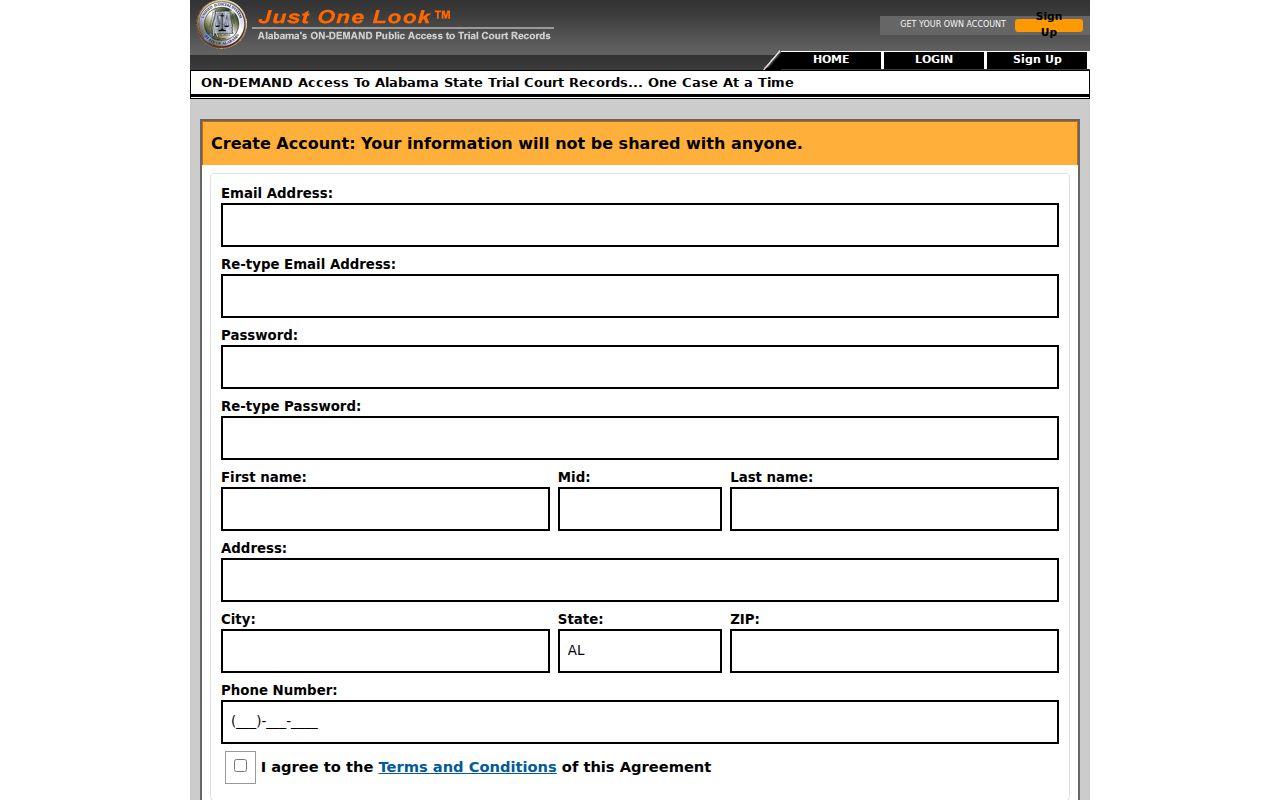 Greene County court records Alacourt signup page