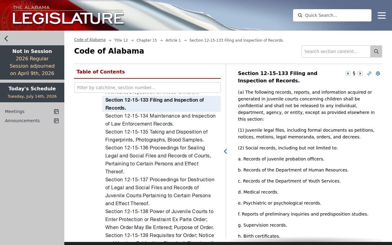 Greene County criminal court records Alabama juvenile confidentiality statute