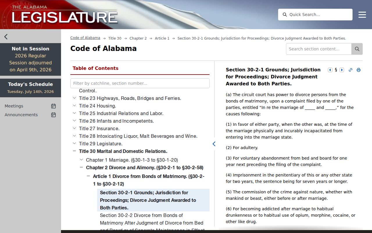 Greene County probate records contrasted with Alabama divorce court statute