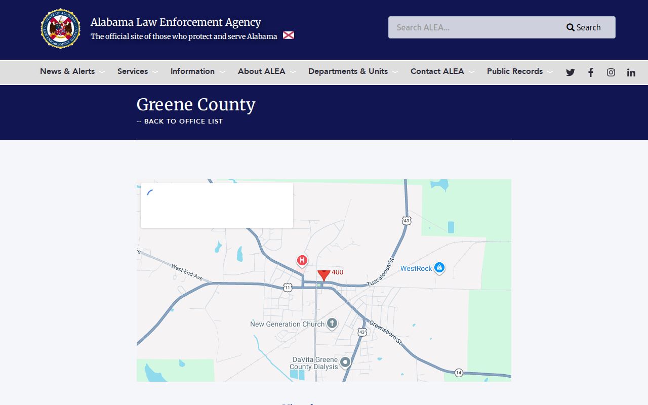 Greene County traffic court records and ALEA driver license office at the courthouse